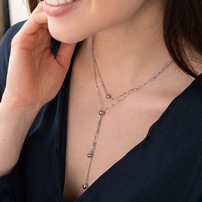 Двойное серебряное колье с шариками 181133 №2