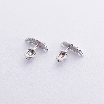 Серьги - пусеты "Колоски пшеницы" в белом золоте с08784 №3