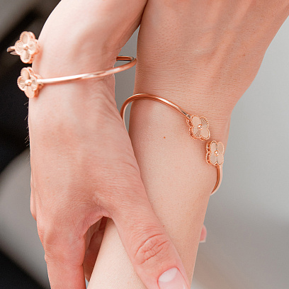 Жесткий браслет "Клевер" в красном золоте б05666 №7