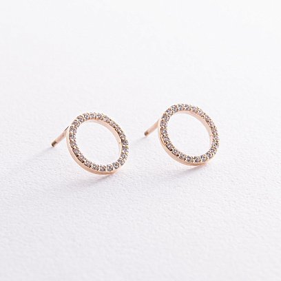 Сережки - пусети "Кругообіг" з фіанітами 1.2 см (жовте золото) с08399 №3