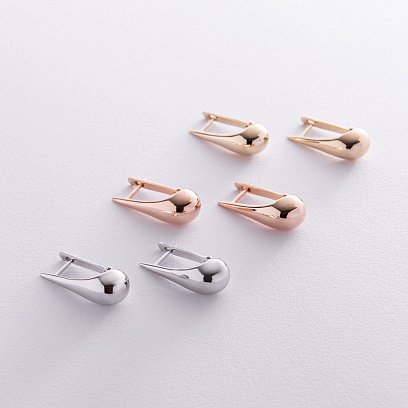 Серьги "Маленькие капельки" в белом золоте (2.6 см) с08228 №3