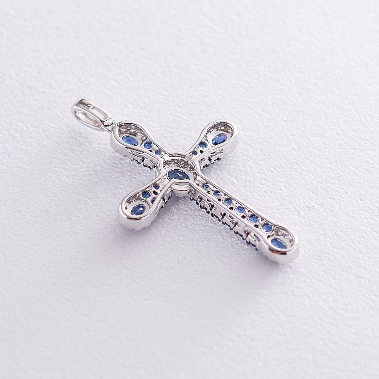 Золотой крестик с сапфирами и бриллиантами пб0059gm от ювелирного магазина Оникс - 3