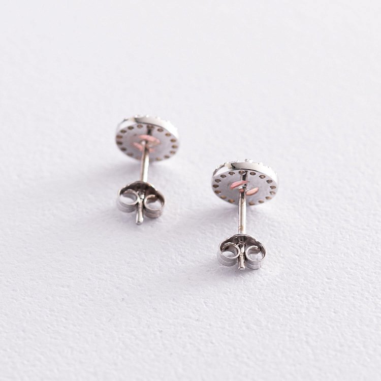 Золоті сережки-пусети "Сяйво" (синт. опал, фіаніти) 0.8 см с07437 від ювелірного магазину Онікс - 2