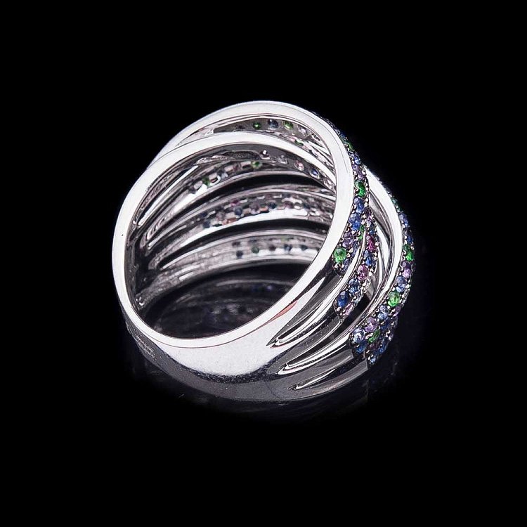 Золотое кольцо с синими сапфирами и бриллиантами MR16823gm от ювелирного магазина Оникс - 1