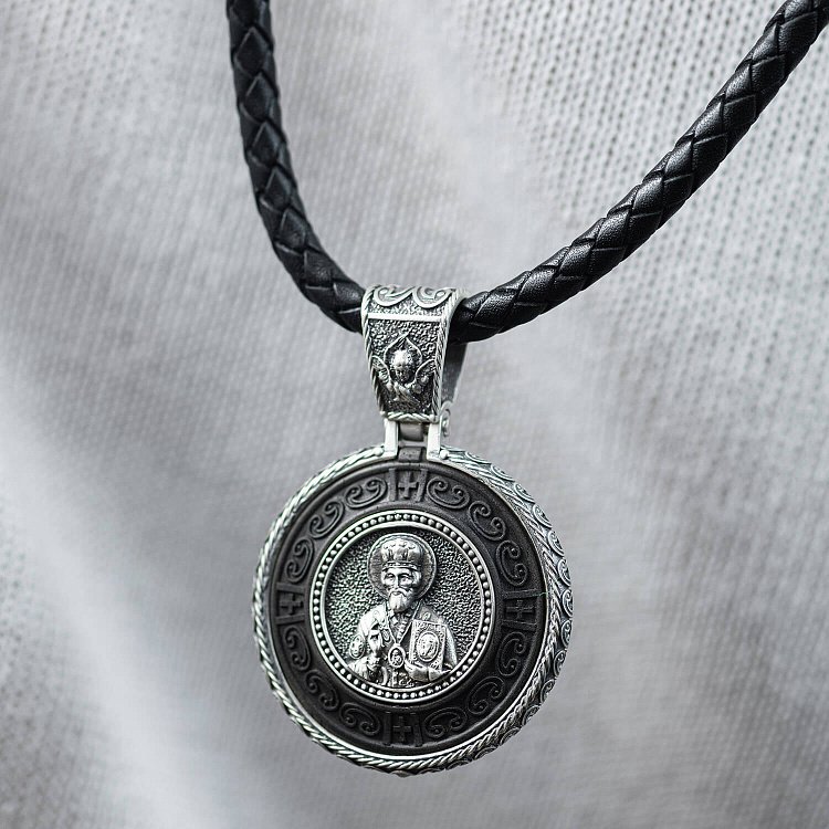 Серебряный кулон "Николай Чудотворец. Молитва" (эбеновое дерево) 964 от ювелирного магазина Оникс - 3