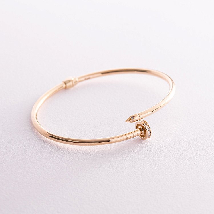 Браслет "Гвоздь" в желтом золоте (фианиты) б05174 от ювелирного магазина Оникс - 1