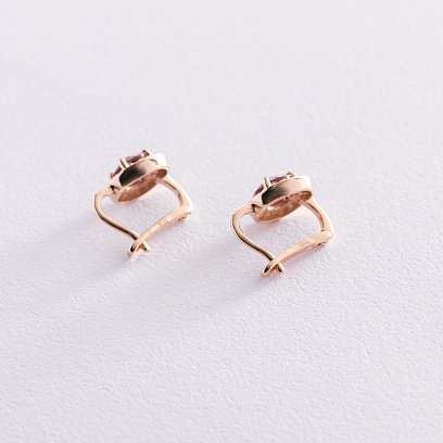 Золоті сережки з рожевими і білими фіанітами с07465 №5