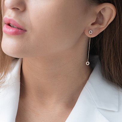 Сережки - пусети "Кружечки" в жовтому золоті (фіаніти) с07232 №9