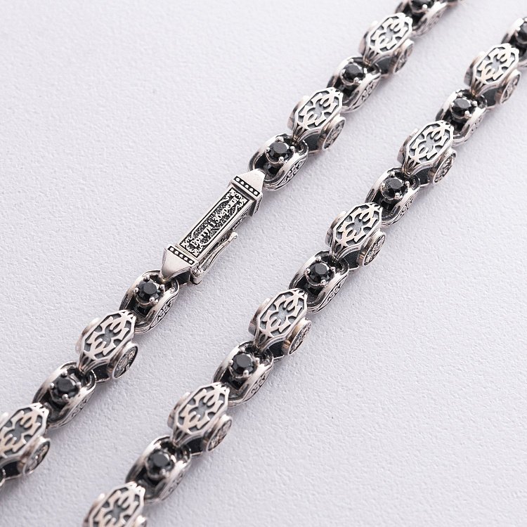 Мужская серебряная цепочка "Спаси и Сохрани" (на укр. языке) с фианитами 1000 от ювелирного магазина Оникс - 4