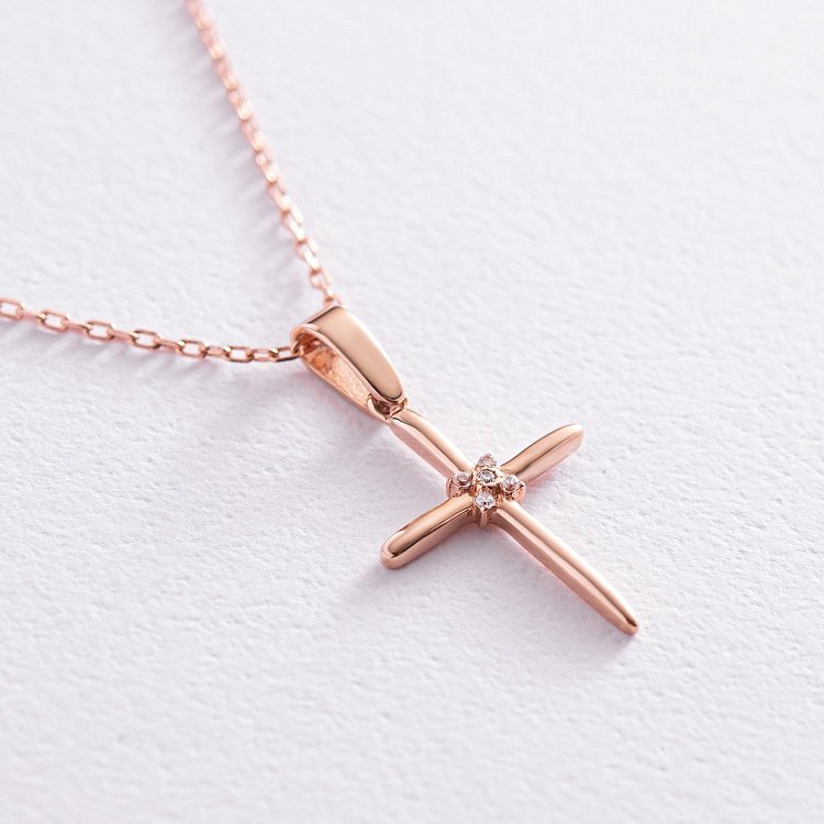 Золоте кольє "Хрестик"  з фіанітами кол02188 від ювелірного магазину Онікс - 3