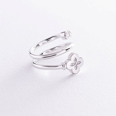 Золотое кольцо "Клевер" с фианитами к06668