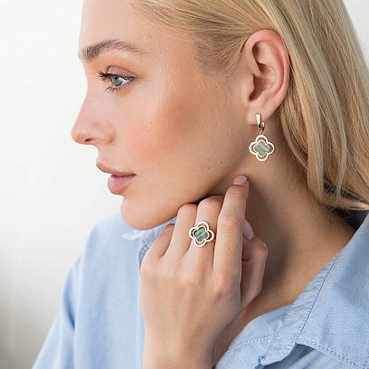 Сережки "Конюшина" в жовтому золоті (емаль) с07779 №4