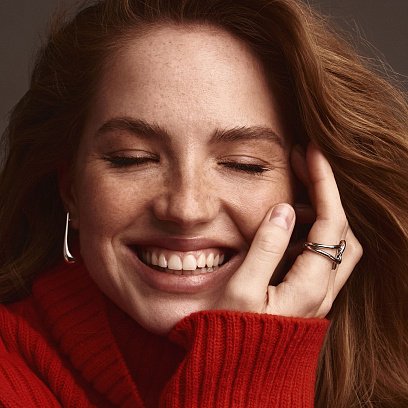 Серьги "Большие капельки" в серебре (3.6 см) 122495 №9