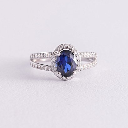 Серебряное кольцо с сапфиром и фианитами 1351/1р-HSPH