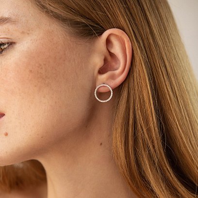 Сережки - пусети "Кругообіг" з фіанітами 1.6 см (біле золото) с08283 №2