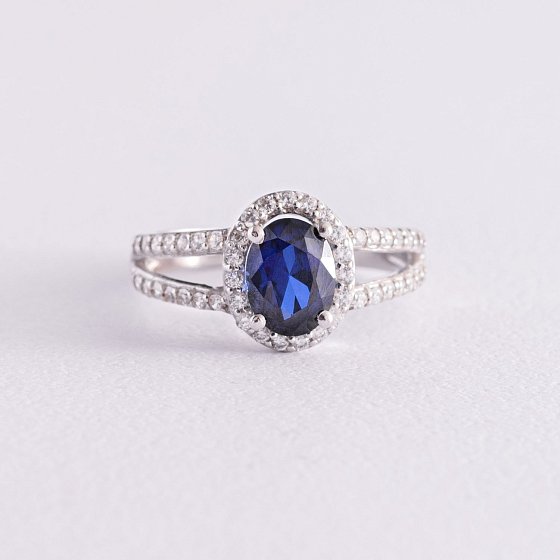 Серебряное кольцо с сапфиром и фианитами 1351/1р-HSPH