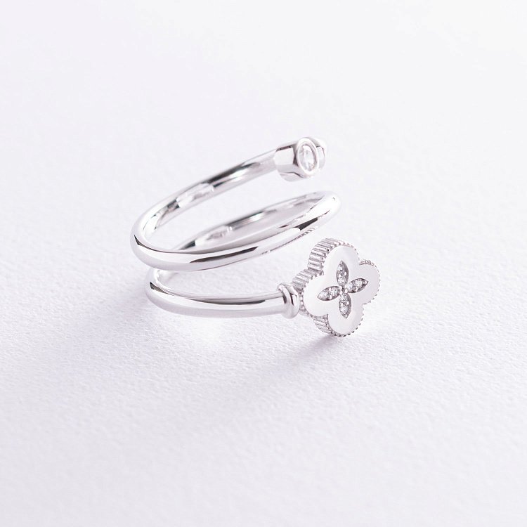 Золотое кольцо "Клевер" с фианитами к06668 от ювелирного магазина Оникс