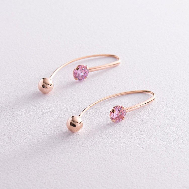Золоті сережки "Натхнення" з рожевими фіанітами с08141 від ювелірного магазину Онікс - 1