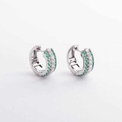 Золотые серьги - кольца с изумрудами и бриллиантами сб0582cha