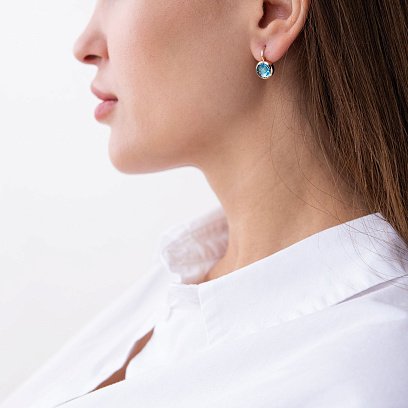 Золотые серьги с голубыми фианитами с07405 №3
