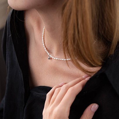 Серебряное колье "Жемчужинки с шариком" жемшар №17