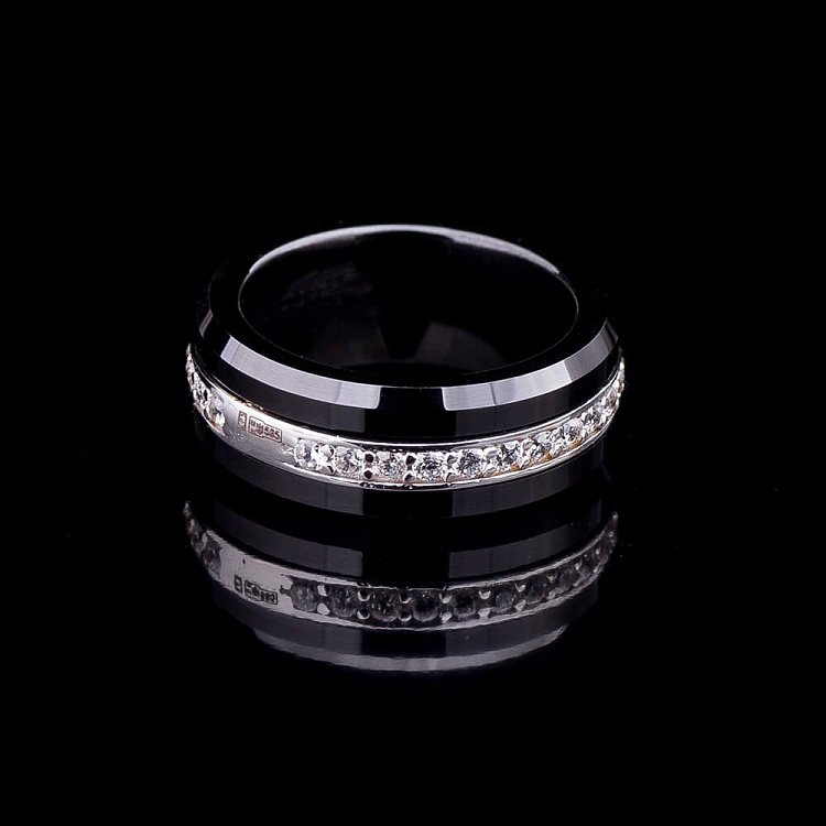 Каблучка з кераміки, зі вставкою золота і фіанітів к03579 від ювелірного магазину Онікс - 2