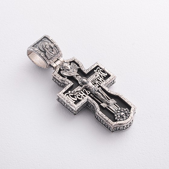 Серебряный крест "Иисус Христос, Архангел Михаил, Георгий Победоносец и Николай Чудотворец" (эбеновое дорево) 2006
