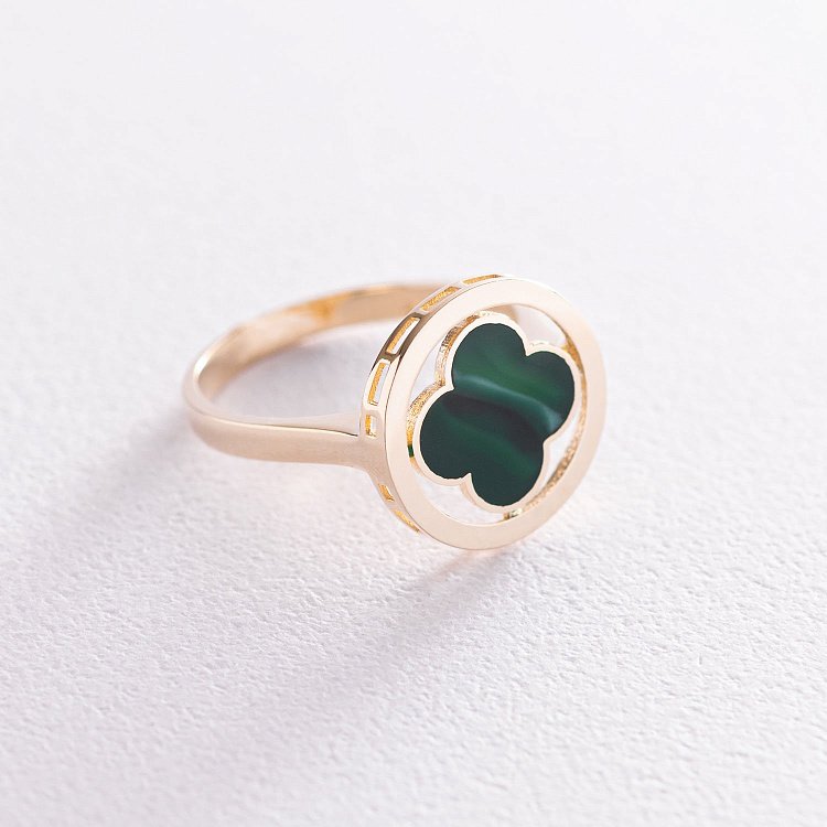 Кольцо "Клевер" в желтом золоте (эмаль) к06709 от ювелирного магазина Оникс