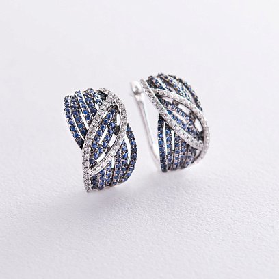 Золотые серьги с бриллиантами и сапфирами с811A1