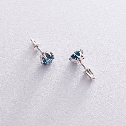 Золоті сережки - пусети (топаз Лондон Блю) с06674 №3