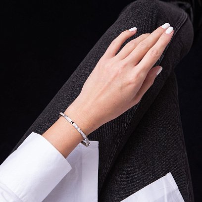 Жесткий браслет в белом золоте (фианиты) б04744 №2