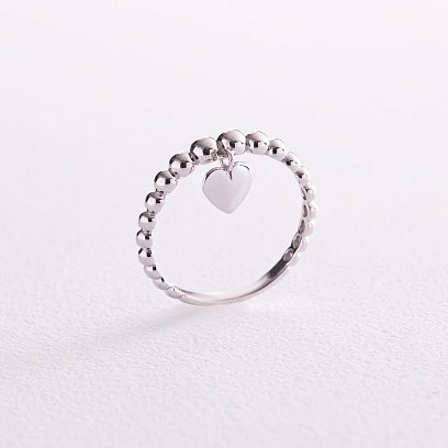 Шариковое кольцо "Сердечко" в белом золоте к07101