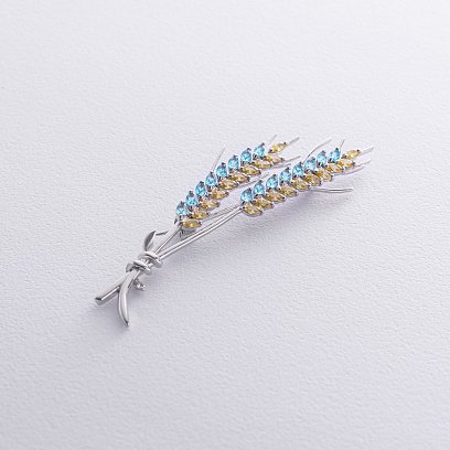 ﻿Срібна брошка "Колоски пшениці" з фіанітами 1211 №4