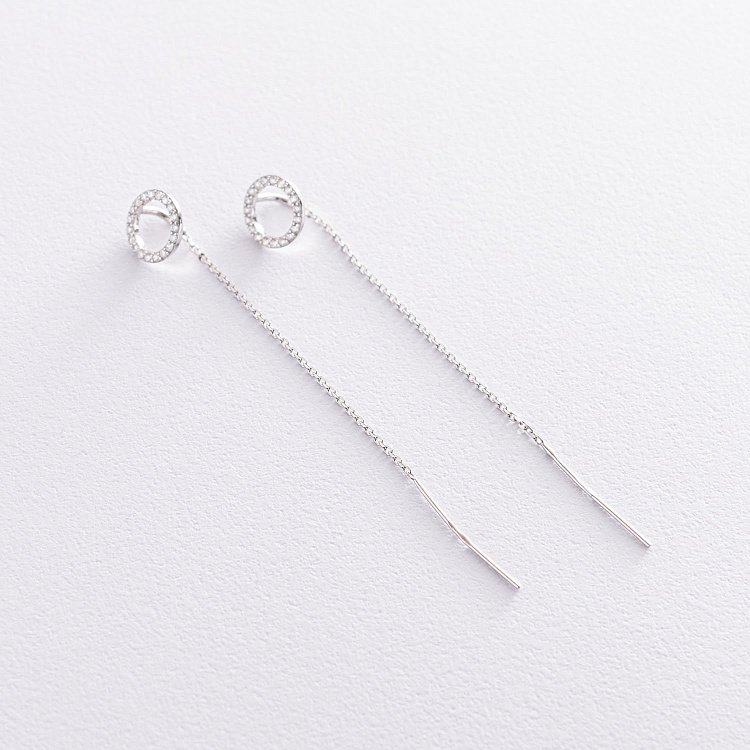 Срібні сережки - протяжки "Кругообіг" з фіанітами 122906 від ювелірного магазину Онікс - 2