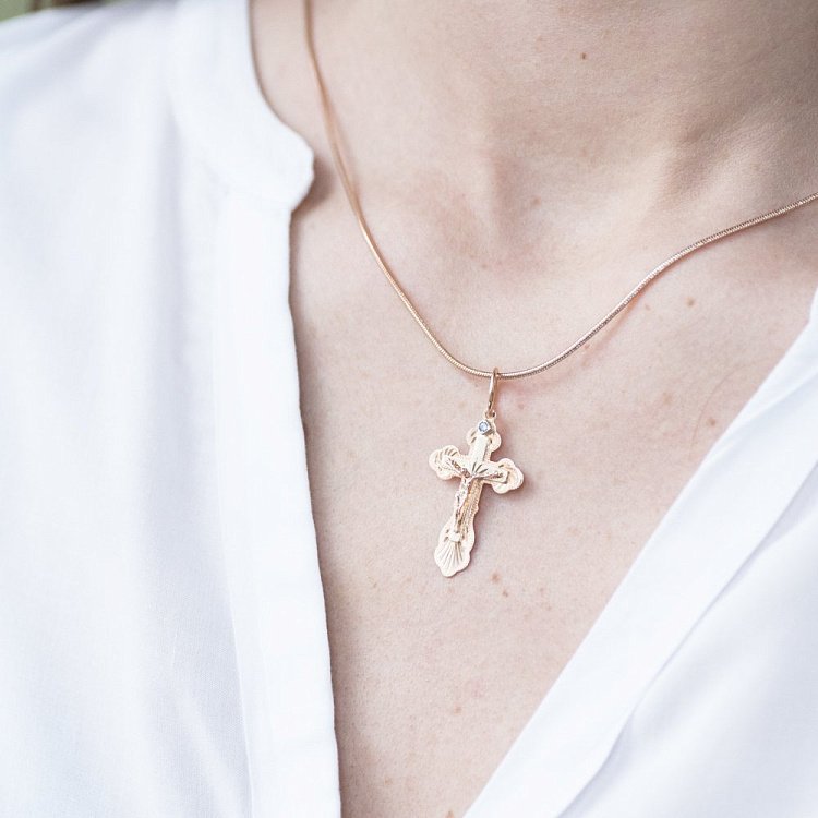 Золотой православный крестик п02398 от ювелирного магазина Оникс - 1