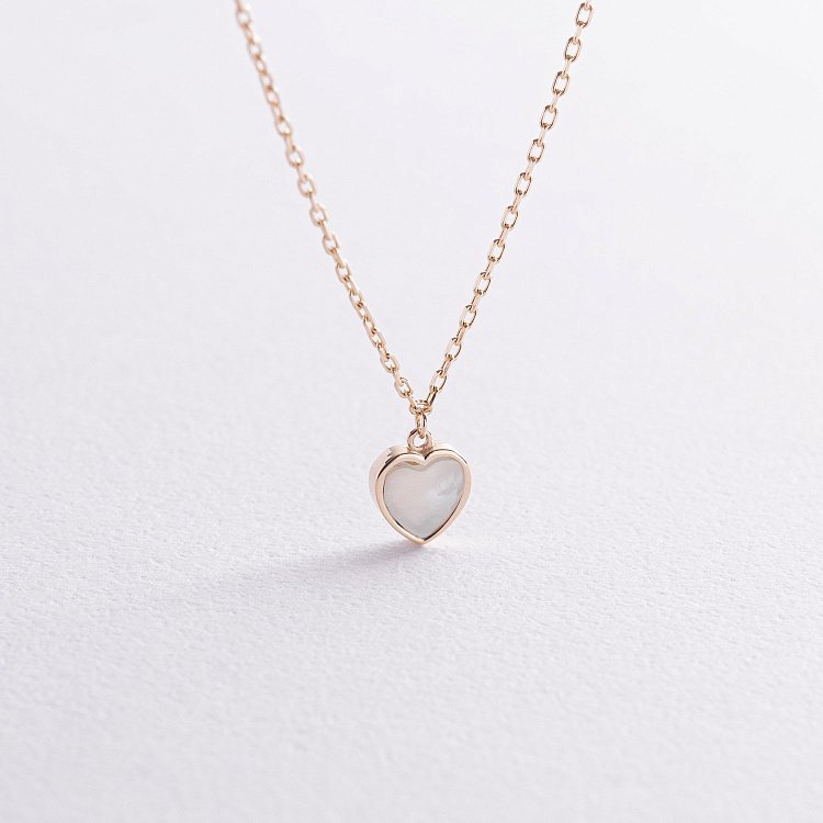 Колье "Сердечко" с перламутром (желтое золото) кол02554 от ювелирного магазина Оникс - 2