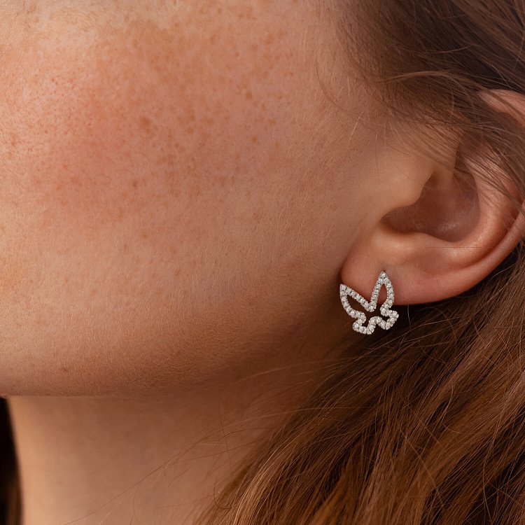 Золоті сережки - пусети "Метелики" з діамантами 32871521 від ювелірного магазину Онікс - 4