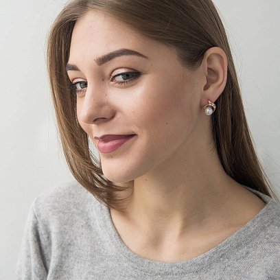 Золотые серьги с фианитами и жемчугом с01636 №4