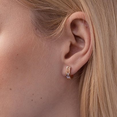 Золотые серьги "Love" с фианитами с07859 №2