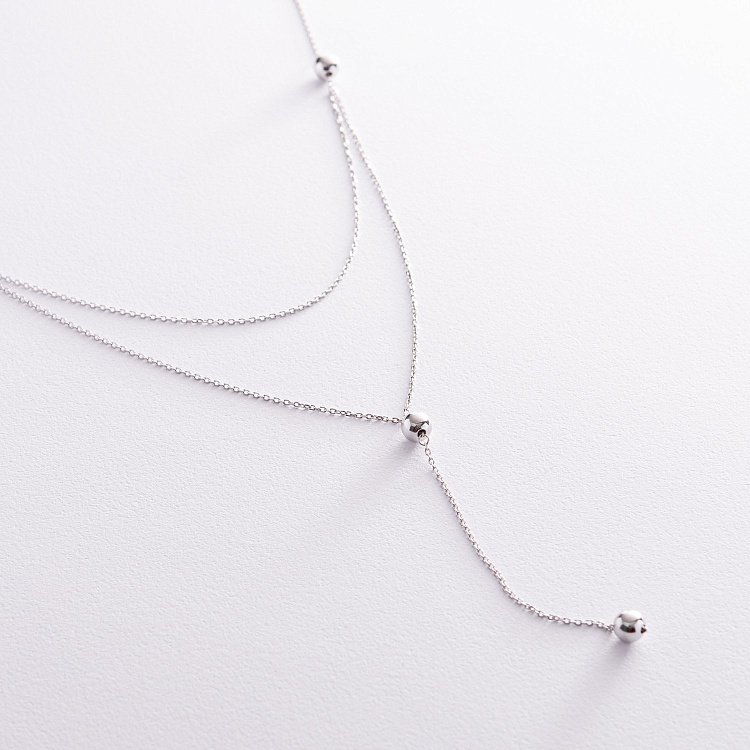 Серебряное колье - галстук с шариками 908-01398 от ювелирного магазина Оникс - 1