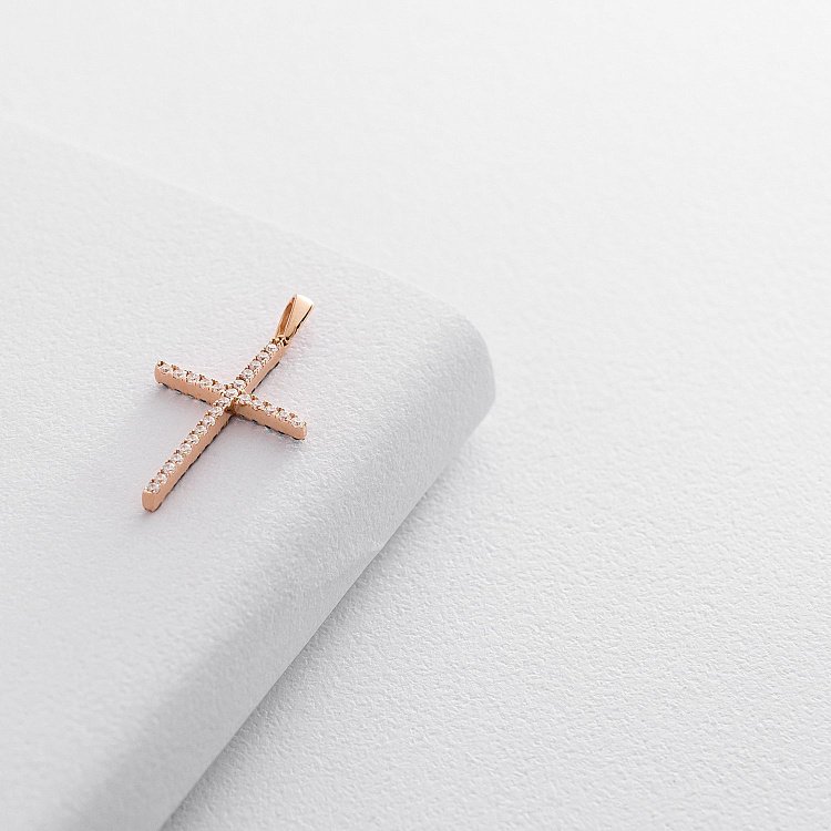 Золотий хрестик з фіанітами п03285 від ювелірного магазину Онікс