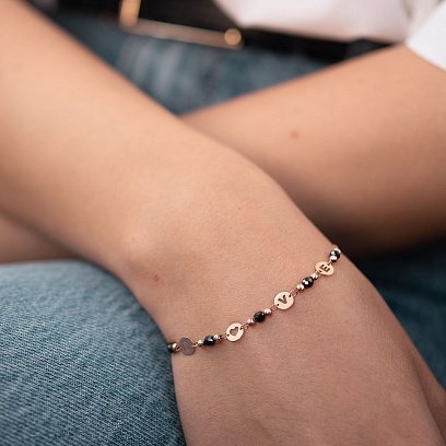 Золотий браслет "Love" (чорні фіаніти) б04453 №2