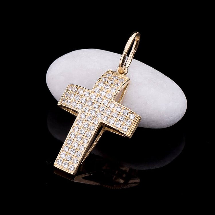 Золотой крестик с фианитами п02107 Золотой крестик с фианитами п02107 от ювелирного магазина Оникс