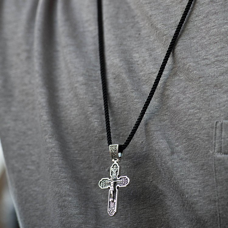 Серебряный крест "Распятие. Спаси и Сохрани" (на укр. языке) кду-13 от ювелирного магазина Оникс - 1