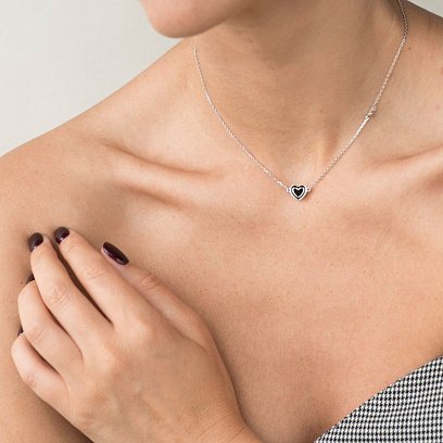 Серебряное колье "Сердечко" (эмаль, фианиты) 18647 №6