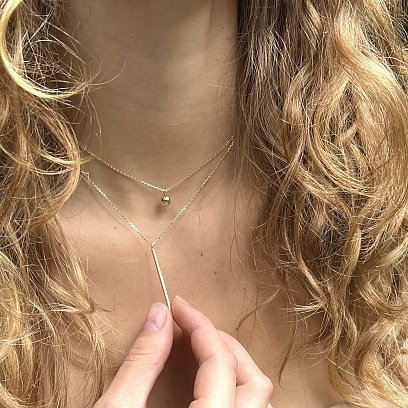 Двойное колье "Хлоя" с шариком в желтом золоте кол01891 №4