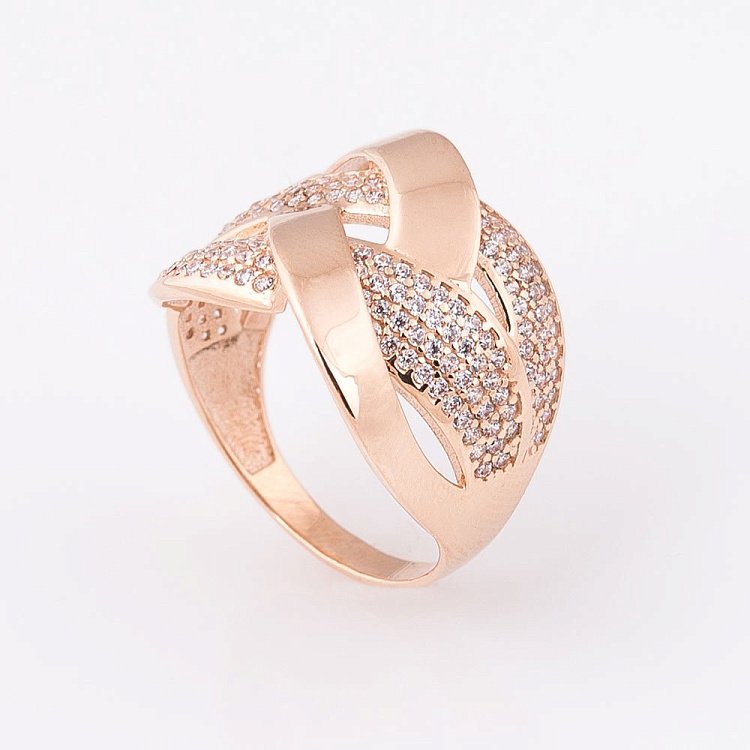 Золота каблучка з фіанітами к04185 від ювелірного магазину Онікс - 1