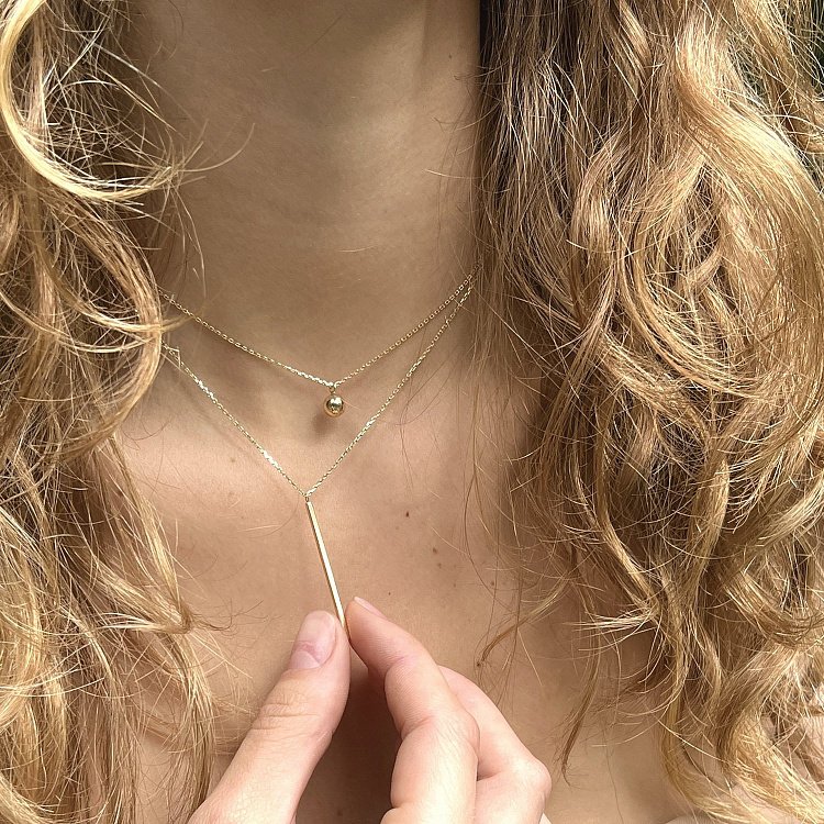 Двойное колье "Хлоя" с шариком в желтом золоте кол01891 от ювелирного магазина Оникс - 3