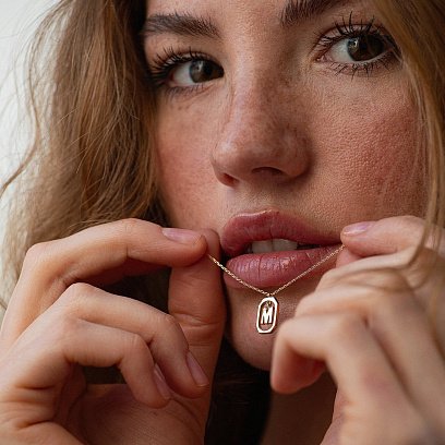 Колье с буквой "М" в желтом золоте кол02463м №5