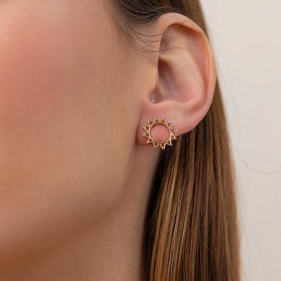 Золотые серьги - пусеты "Солнце" с07856 №4